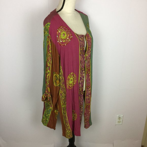 Soft Surroundings One Button Jacket 2X Womans Plus Pink Green Batik Print Rayon - Picture 7 of 15